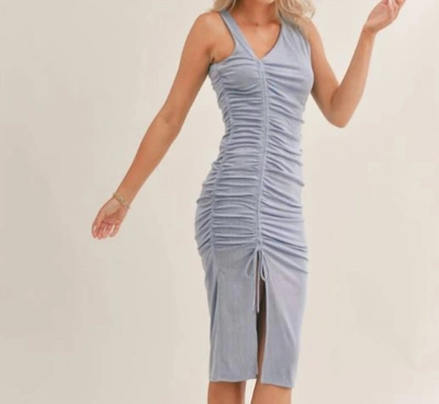 Sage The Label Love Galore Ruched Midi Dress In Grey In Blue