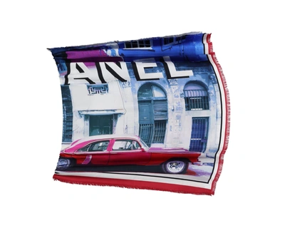 Pre-owned Chanel Cuba Cruise 2017 50s Cars Fringe Scarf In Multicolor Silk