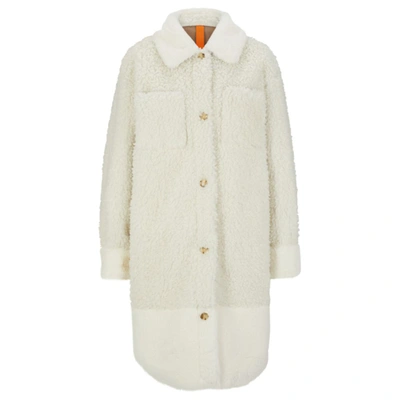 Hugo Boss Relaxed-fit Teddy Coat With Patch Pockets In White