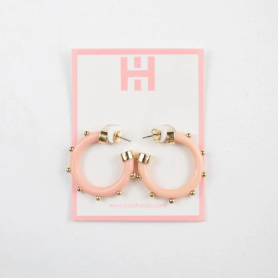Hoo Hoops Mini Hoop Earrings In Rose/gold Balls In Pink