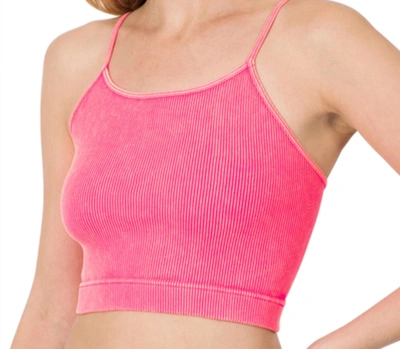 Zenana Ribbed Cropped Cami Top In Coral Fuchsia In Pink