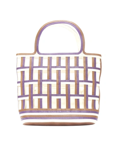 Prada Vintage  Purple Brown Cream Lattice Open Weave Mini Top Handle Bag