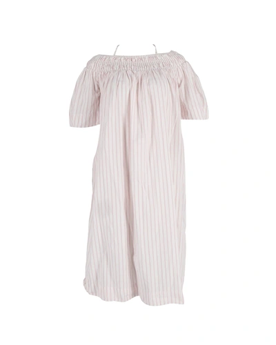 Ganni Striped Dress In White And Pink Cotton