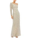 Mac Duggal Embellished One Shoulder Asymmetrical Gown In Beige