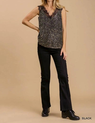 Umgee Sleeveless Sequin Top In Black In Silver