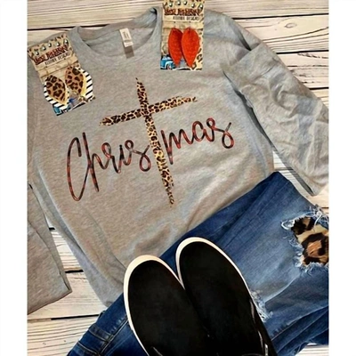 Southern Attitude Christmas Long Sleeve Tee In Grey In Beige