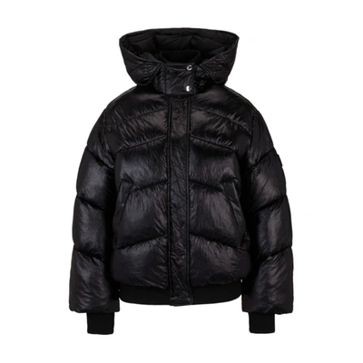 Hugo Boss Hooded Puffer Jacket With Metallic Effect In Black