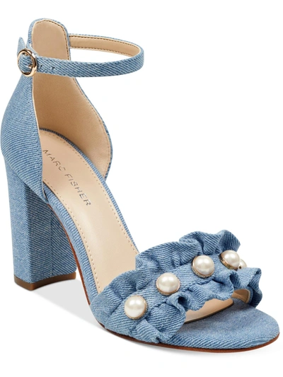 Marc Fisher King 2 Womens Denim Embellished Dress Sandals In Blue