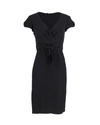 ARMANI COLLEZIONI CROSS-OVER BELT V-NECK DRESS IN BLACK VISCOSE