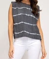 SHE + SKY TIE DYED SLEEVELESS TOP IN CHARCOAL