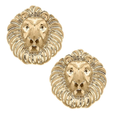 Canvas Style Women's Louise Lion Head Stud Earrings In Worn Gold