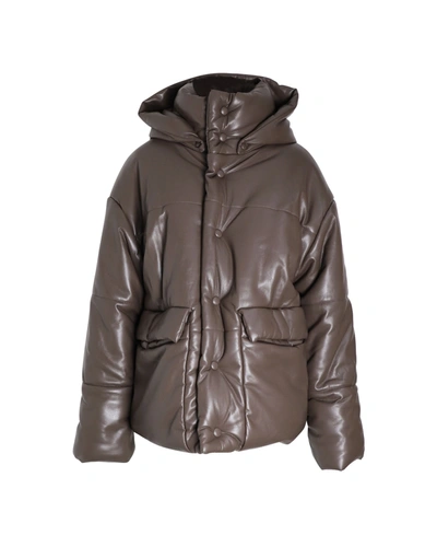 Nanushka Hide Vegan Leather Puffer Jacket In Brown Polyester