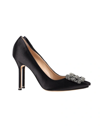 Manolo Blahnik 105mm Hangisi Swarovski Silk Satin Pumps In Black