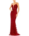 Mac Duggal Beaded Column Gown In Red