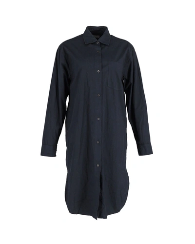 Dries Van Noten Shirt Dress In Navy Blue Polyester