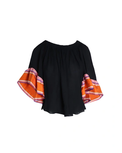 Emilio Pucci Flounce-trimmed Off-shoulder Top In Multicolor Silk