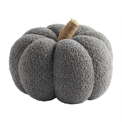 Mudpie Large Shearling Fabric Pumpkin Table Sitters In Dark Grey In Gray
