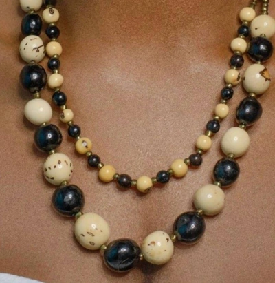 Tagua Jewelry Coquito Necklace In Black/beige In Silver