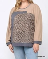 GIGIO LEOPARD COLOR BLOCK LOOSE FIT TOP IN TOFFEE MIX