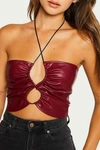 PRETTY GARBAGE VEGAN LEATHER CUTOUT TOP IN BURGUNDY