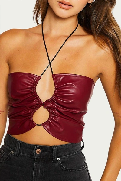 Pretty Garbage Vegan Leather Cutout Top In Burgundy In Pink