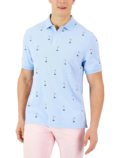 Club Room Mens Collared Printed Polo In Blue