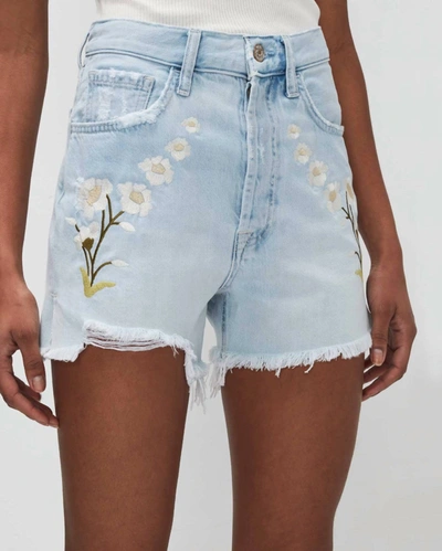 7 For All Mankind Cut Off Embroidered Shorts In Sun Blue