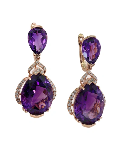 Effy Fine Jewelry 14k Rose Gold 19.78 Ct. Tw. Diamond & Amethyst Earrings In Purple