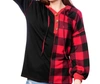 CELESTE COLOR BLOCK PLAID HOODIE IN RED AND WHITE BUFFALO PLAID
