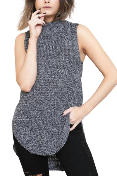 Minkpink Bittersweet Wool Tweed Mock Neck Tunic Sweater Top In Black/white In Grey