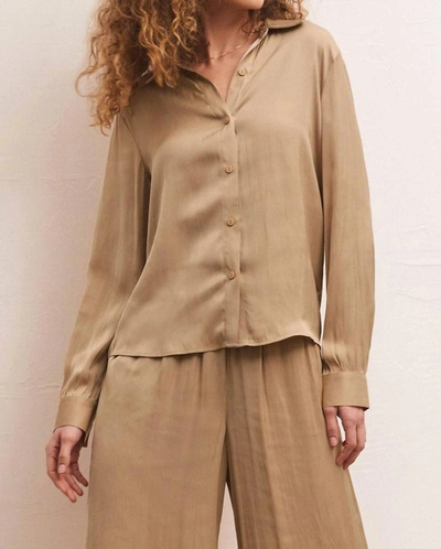 Z Supply Serenity Button Up Top In Rattan Lux Sheen In Brown