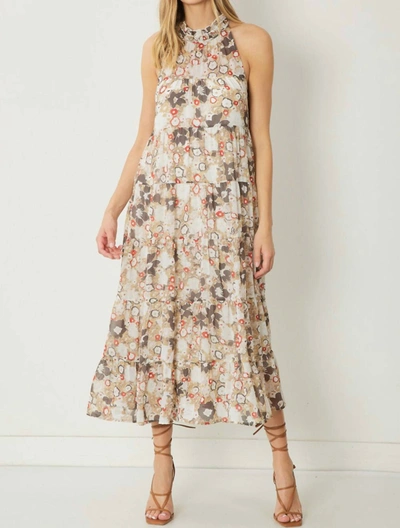 Entro Charlie Floral Print Sleeveless Midi Dress In Charcoal/taupe In Beige