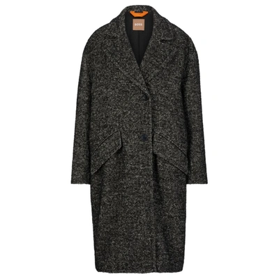 Hugo Boss Relaxed-fit Coat In Herringbone Fabric In Patterned