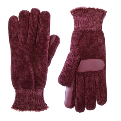 Isotoner Women's Lined Chenille Gloves In Plum In Red
