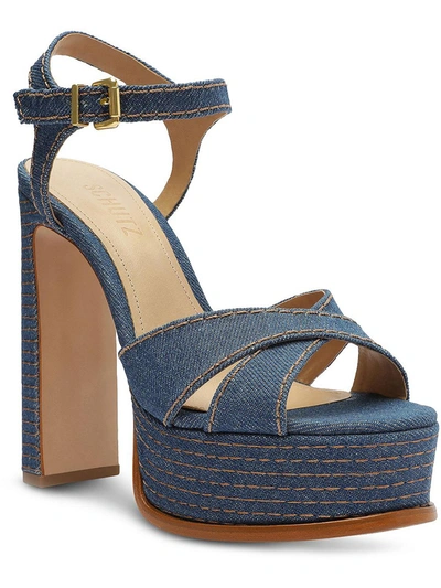 Schutz Keefa Womens Crackle Leather Platform Sandals In Blue