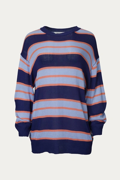 J.nna Striped Oversized Sweater In Navy In Purple