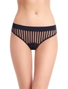 COMMANDO STRIPPED MESH STRIPE THONG PANTY IN BLACK