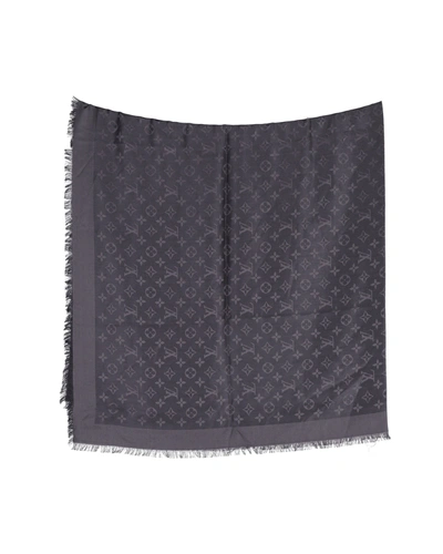 Pre-owned Louis Vuitton Monogram Scarf In Gray Silk And Cotton In Grey
