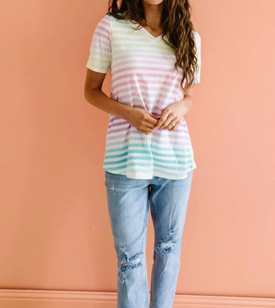 Now N Forever Striped V-neck Tee In Burnout Pastel In White