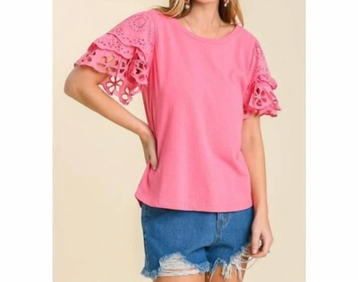 Umgee Top With Eyelet Sleeves In Bubble Gum In Pink