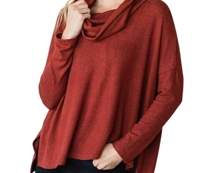 Cy Fashion Cowl Neck Sweater In Rust In Red