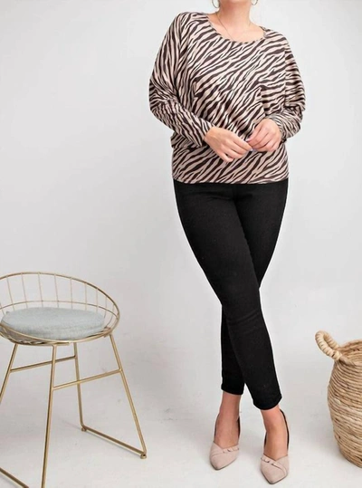 Easel Zebra Suede Plus Top In Khaki In Black