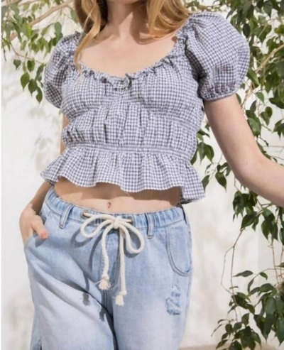 Aaron & Amber Gingham Babydoll Top In Black And White In Grey