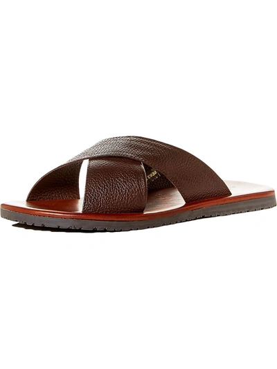 The Men's Store Mens Pebbled Leather Slide Sandals In Brown