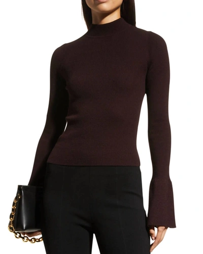 A.l.c Devin Ribbed Mock-neck Bell-cuff Sweater In Brown