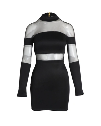 Balmain Bodycon Mini Dress With Sheer Inserts In Black Polyamide