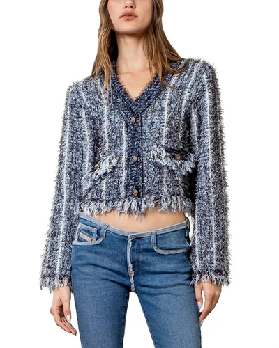 Moon River Textured Knit Cropped Cardigan In Blue Multi