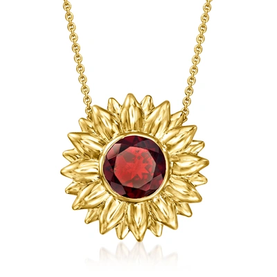 Ross-simons Garnet Flower Pendant Necklace In 18kt Gold Over Sterling In Red