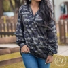 SOUTHERN GRACE SINCE YOU BEEN GONE PULLOVER WITH BALLOON LONGSLEEVES AND BUTTONS TOP IN CAMOUFLAGE