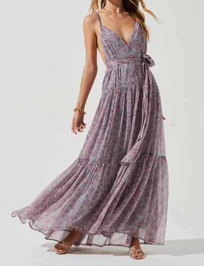 Astr Eartha Floral Tiered Maxi Dress In Blue Pink Multi Ditsy